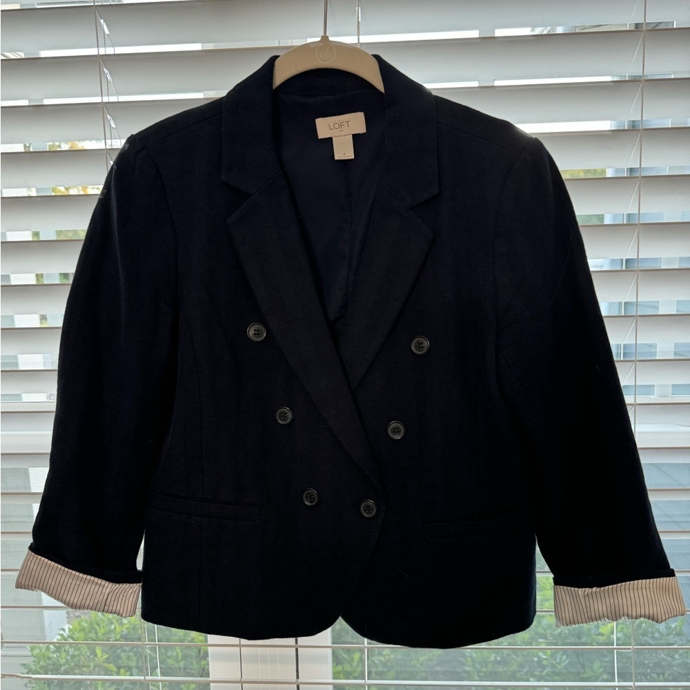Loft Navy Linen Blend Blazer